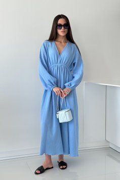 Муслінова сукня максі з довгим рукавом та V-подібним вирізом Блакитний XL/XXL MSMB-0003 фото