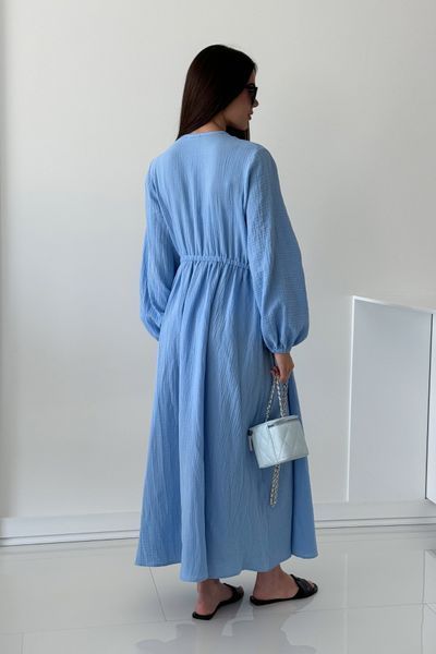 Муслінова сукня максі з довгим рукавом та V-подібним вирізом Блакитний XL/XXL MSMB-0003 фото